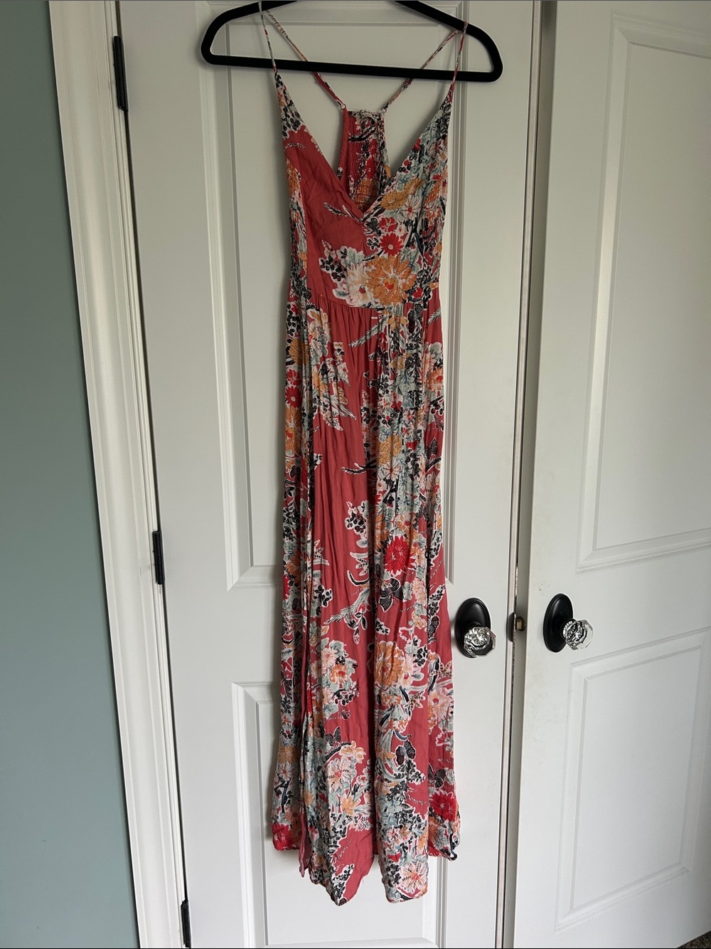 Free People Coral Floral Spaghetti-Strap Maxi Dress